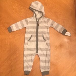 SOLD Carter’s Gray Striped Fleece Hooded Jumpsuit 12M